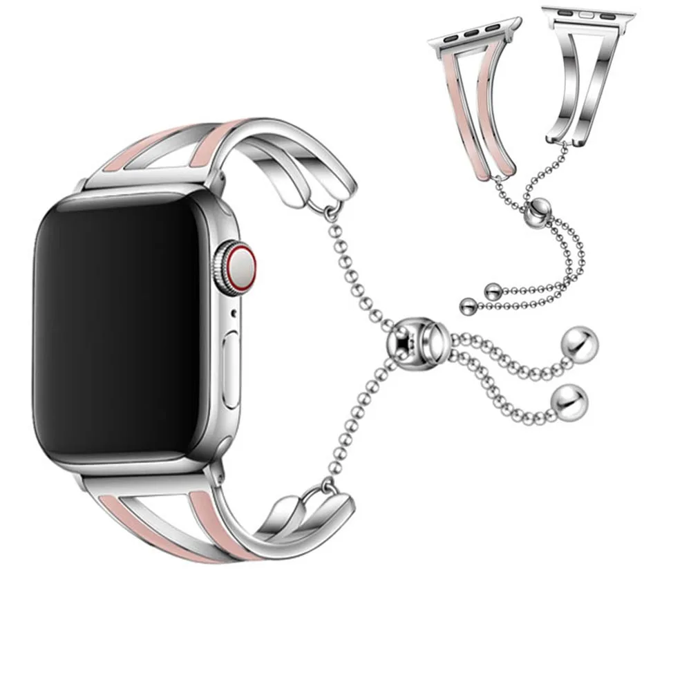IWatch ремешок сталь 38 мм 40 42 44 Пряжка из бисера нержавеющая наручные часы браслет