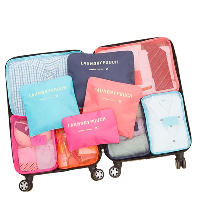 Oxford Packing Cube Luggage Travel Bag Organizer Men Women Waterproof Large Capacity Clothes Underwear Bra Organiser 6pcs