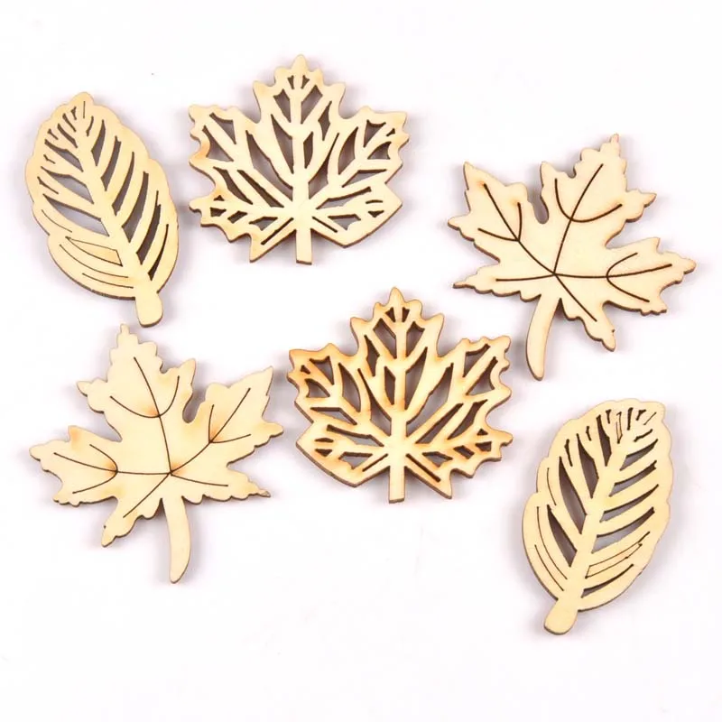 Hollow Pendant Scrapbooking Leaves Pattern Ornament Embellishment Natural Wood