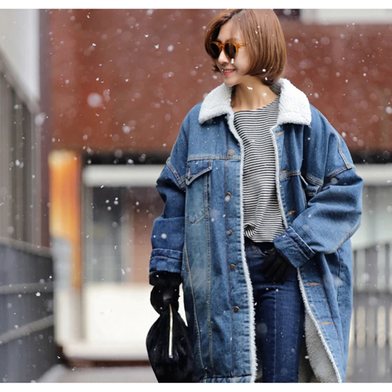 Lâche Manteaux Tendance Feminino Hiver De Bleu Casaco Vestes Épais D'agneau Fourrure Denim Blouson 2018 Femme Jean Veste Streetwear 00qr1Z