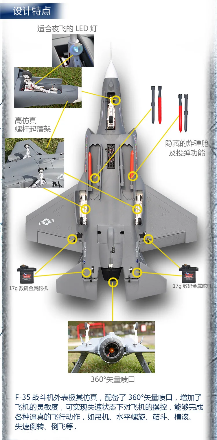 F35 70 мм EDF Самолет RC самолет PNP EPS