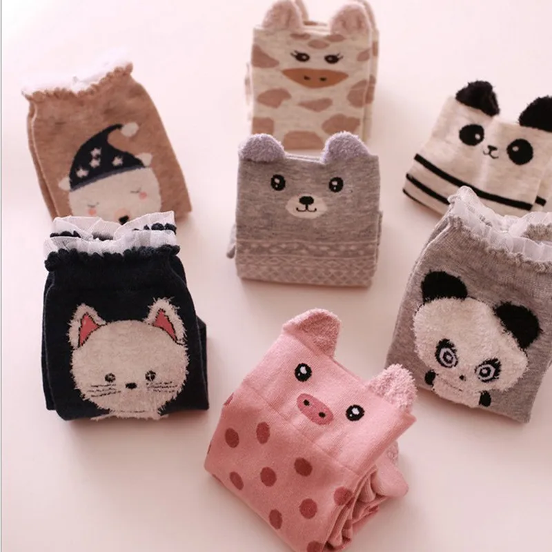 

Cute Autumn Winter Women Sock Lovely 3D Ears Animal Women Panda Brear Pig Giraffe Cartoon Socks Cotton Socks For Women