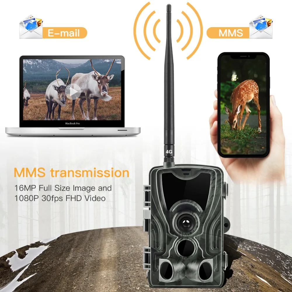 4G FTP SMTP MMS Trail Camera Wildlife Hunting Surveillance Cameras HC801LTE 16MP 0.3S Trigger Infrared With Antenna Wild Cameras