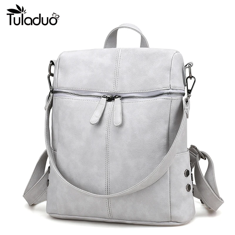 

2022 Women Backpack Casual Fashion Soft Leather Wild Simple Rivet Backpack Anti-theft Bag New Arrival For Teenage Girls