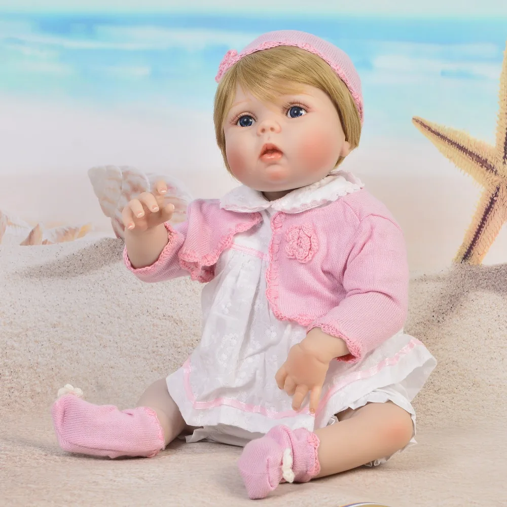 

56cm Reborn Baby Doll big eyes Angel Princess Whole Silicone vinyl Dolls Lifelike blonde Baby Doll Simulate Real Baby toy gift