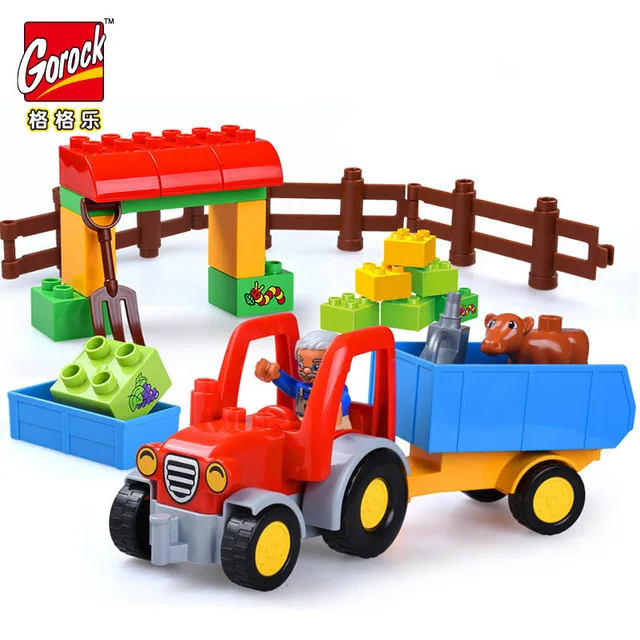 GOROCK Большой размер DIY Happy Farm Happy Zoo с животными набор Duplo блоки кирпичи развивающие детские игрушки для детей подарки на день рождения - Цвет: without box-32pcs