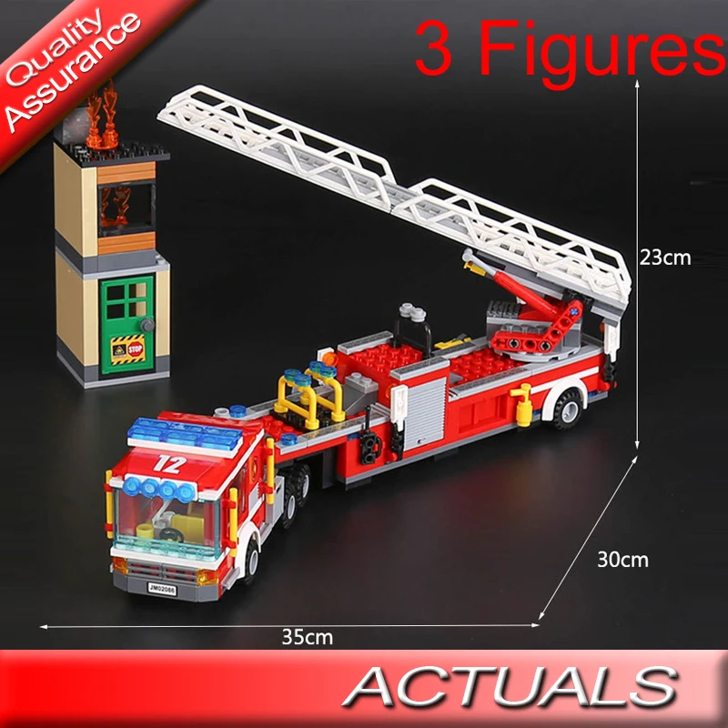 

02086 City The Fire Engine Truck Building Blocks 421pcs Bricks Ladder Fire Assembled Toys Gift Compatible with Lego 60112