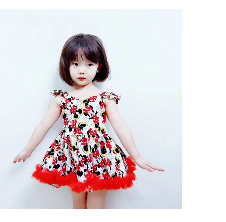 Платье с героями мультфильмов «Дисней Минни»; Хлопковое платье для девочек; платье принцессы; бальное платье; одежда для маленьких детей; подарок