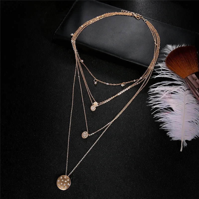 Miss JQ тонкое ожерелье с тройной цепочкой для женщин богемное винтажное Золотое модное блестящее ослепительное ожерелье с подвеской-цепочкой, стразы
