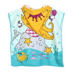 Детское пляжное полотенце из полиэстера, детское полотенце с рисунком русалки и акулы, банное полотенце с капюшоном для маленьких