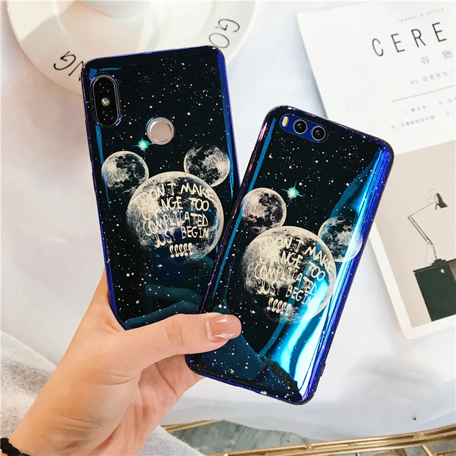 

For xiaomi redmi note 5 case xiaomi mi 8 A2 6X case blue ray relief space moon mirror soft silicone phone bag back cover