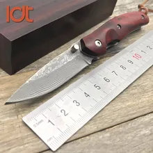 LDT KW08 складной охотничий нож дамасское лезвие сандаловая деревянная ручка тактические ножи кемпинг выживания уличный карманный нож EDC инструменты