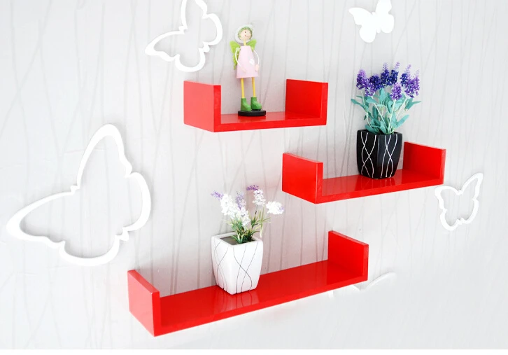 3pieces Lot U Shaped Wall Shelf Wooden Display Shelves Modern 3pieces Lot U Shaped Wall Shelf Wooden Display Shelves Modern Blue Red Black White Pink Floating Home Decor In Stickers From