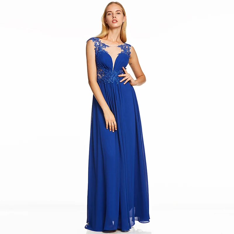 Tanpell бисерное вечернее платье темно-Королевского синего цвета с рукавами-крылышками длиной до пола, ТРАПЕЦИЕВИДНОЕ ПЛАТЬЕ для женщин, длинное вечернее платье для выпускного вечера