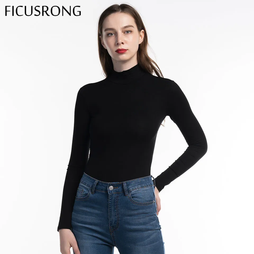 Женское облегающее боди с длинным рукавом FICUSRONG однотонное хлопковое черного и
