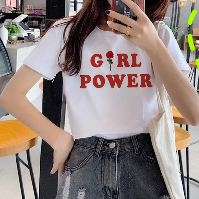 Feminist Harajuku Ullzang Футболка женская Feminism Girl power Graphic футболка GRL PWR Эстетическая футболка 90s Модные женские футболки - Цвет: 6186