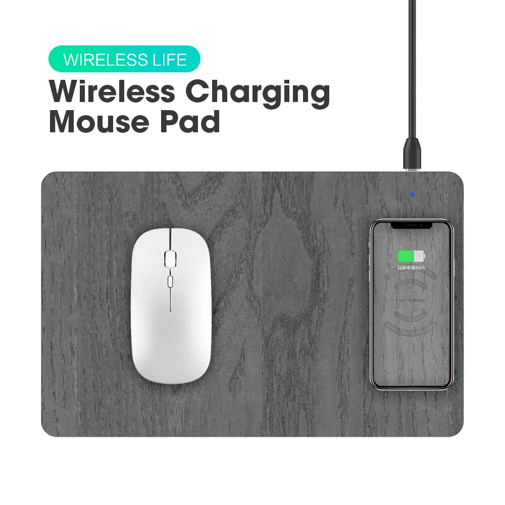 

2 in 1 Qi Wireless Fast Charging Mouse Pad PU Leather Mousepad for iPhone X/XS Wireless Quick Charging Mat for Samsung S10 S9