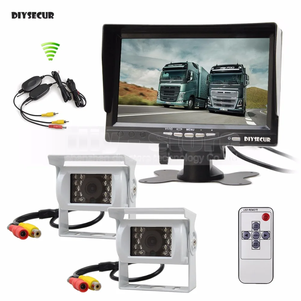 

DIYSECUR Wireless 7inch TFT LCD Car Monitor Reverse Rear View Monitor + 2 x IR Night Vision HD CCD Rear View Car Camera White