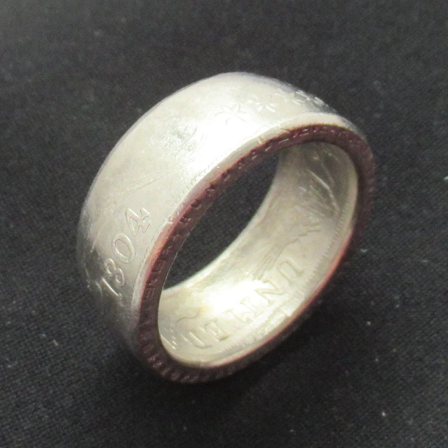 

Coin Ring Handmade from USA 1 Dollar Coin 1804 "Date" Outside of the Ring Silver Plated Handcraft US Size 8-16#