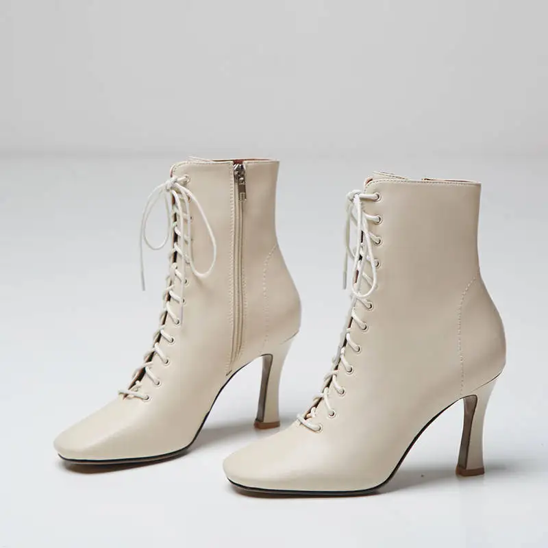 MORAZORA/ г., новая модная обувь женские ботильоны для женщин с квадратным носком осенне-зимняя обувь на молнии и шнуровке ботинки на высоком каблуке