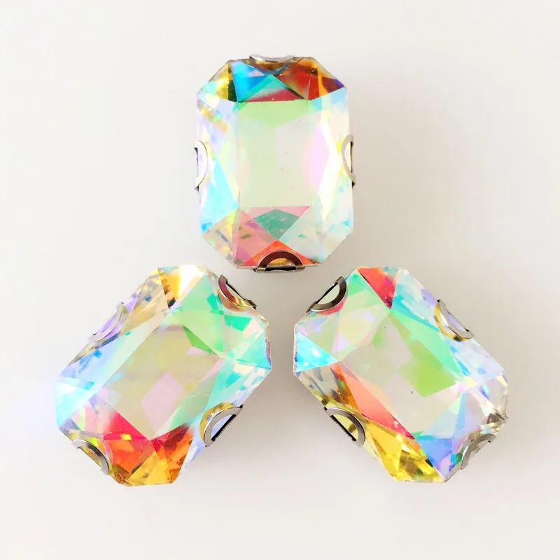 AB color D shape claw crystal glass flatback sew on stone ,Silver bottom sew on rhinestones