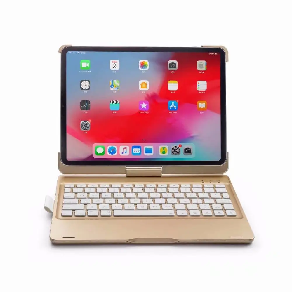 Чехол для iPad Pro 11 чехол A1934 a1989 A80 A2013 вращающийся светильник с подсветкой 7 цветов Беспроводная Bluetooth клавиатура чехол+ подарок - Цвет: Gold