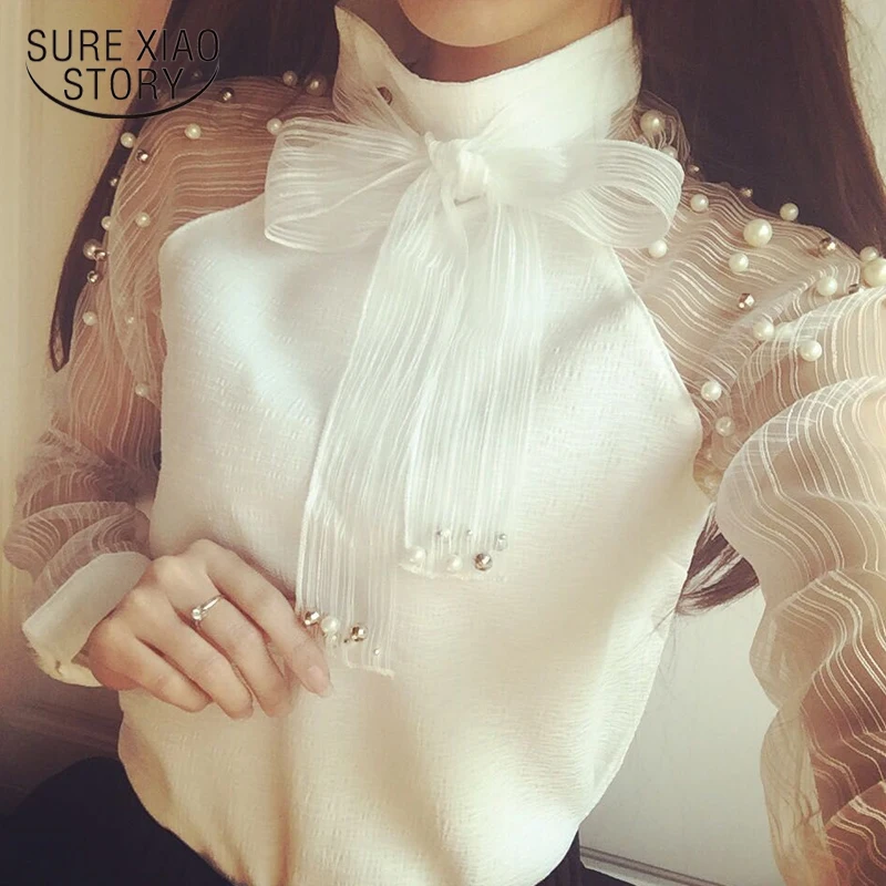 2018 New autumn women shirt bow Pearl White chiffon blouse casual shirt women blouses tops and blouses blusas femininas 607I 25 2018 New autumn women shirt bow Pearl White chiffon blouse casual shirt women blouses tops and blouses blusas femininas 607I 25