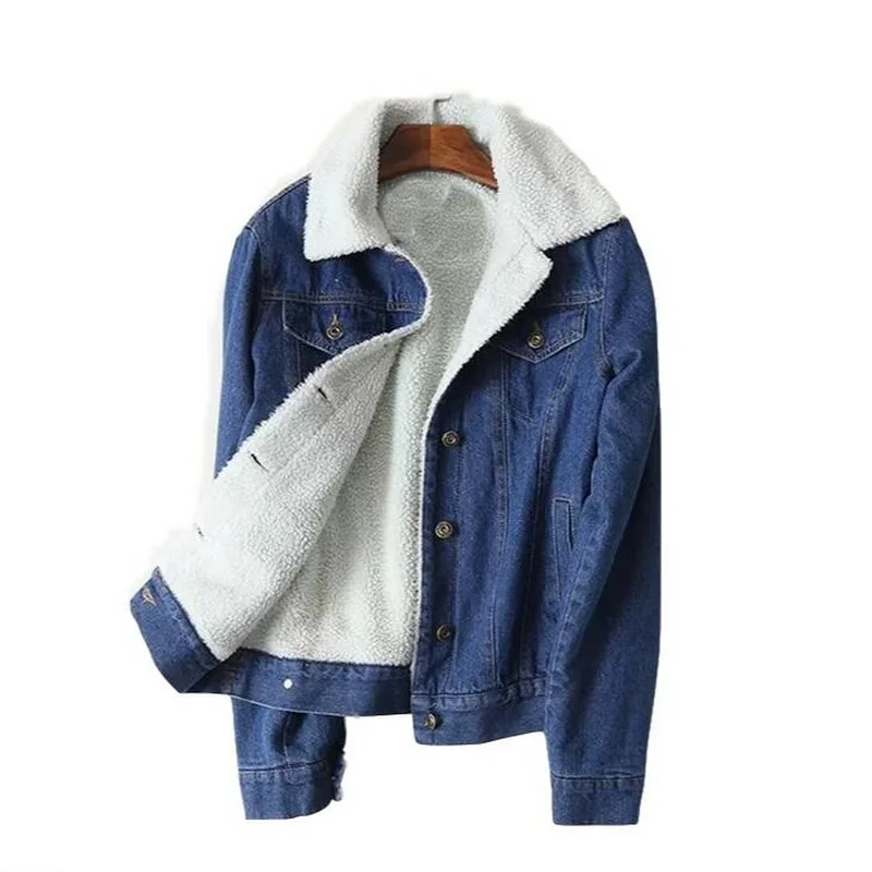 

2019 Women Winter Jacket Spring Autumn Winter Women lambswool jean Coat With 4 Pockets Long Sleeves Warm Denim Coat