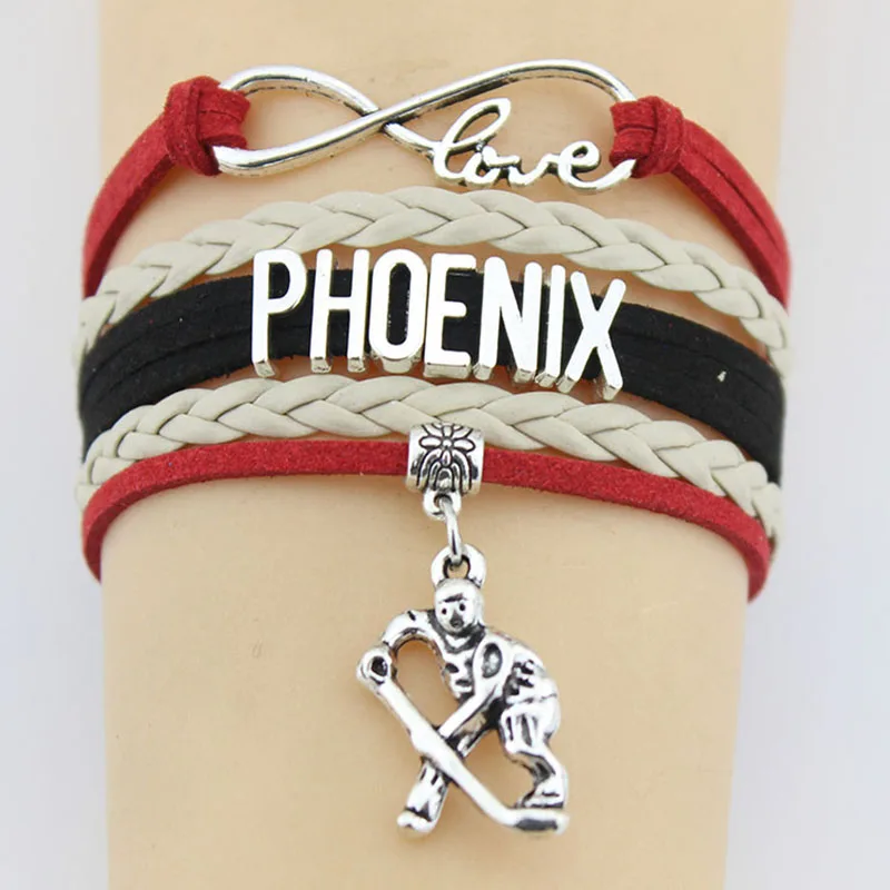 

Infinity Love Phoenix Bracelets Hockey Team Charm Handmade Rope Leather Weave Bangle For Women Men Jewelry