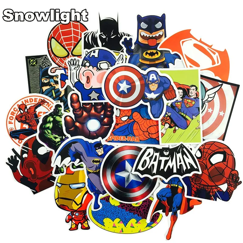 NEW 50 Pcs/Lot Stickers For MARVEL Super Hero DC For Car Laptop Notebook Decal Fridge Skateboard Batman Superman Hulk Iron Man