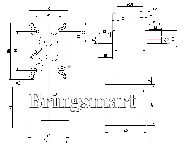Bringsmart Φ 12V DC шаговый двигатель с двумя выходными валами 24V 4 проводной червячный