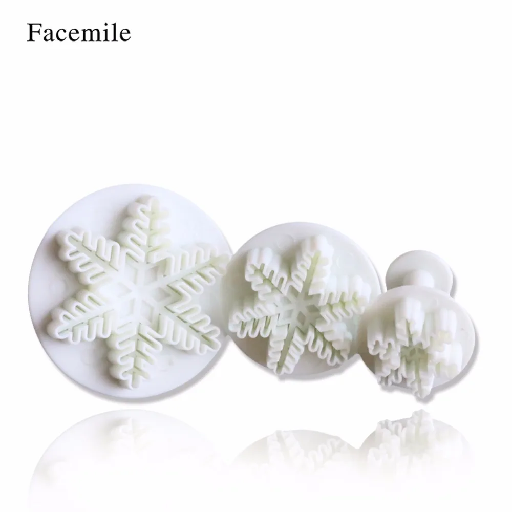 

Facemile 3Pcs/Set Halloween Christmas Snowflake Plunger Fondant Decorating Sugarcraft Biscuits Cutters Gift