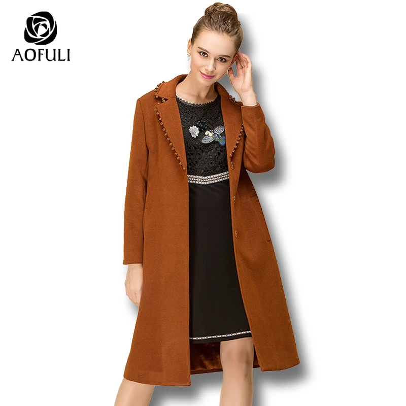 AOFULI S-4xl 5xl Женское шерстяное пальто X-long зимнее длинное с длинными рукавами и