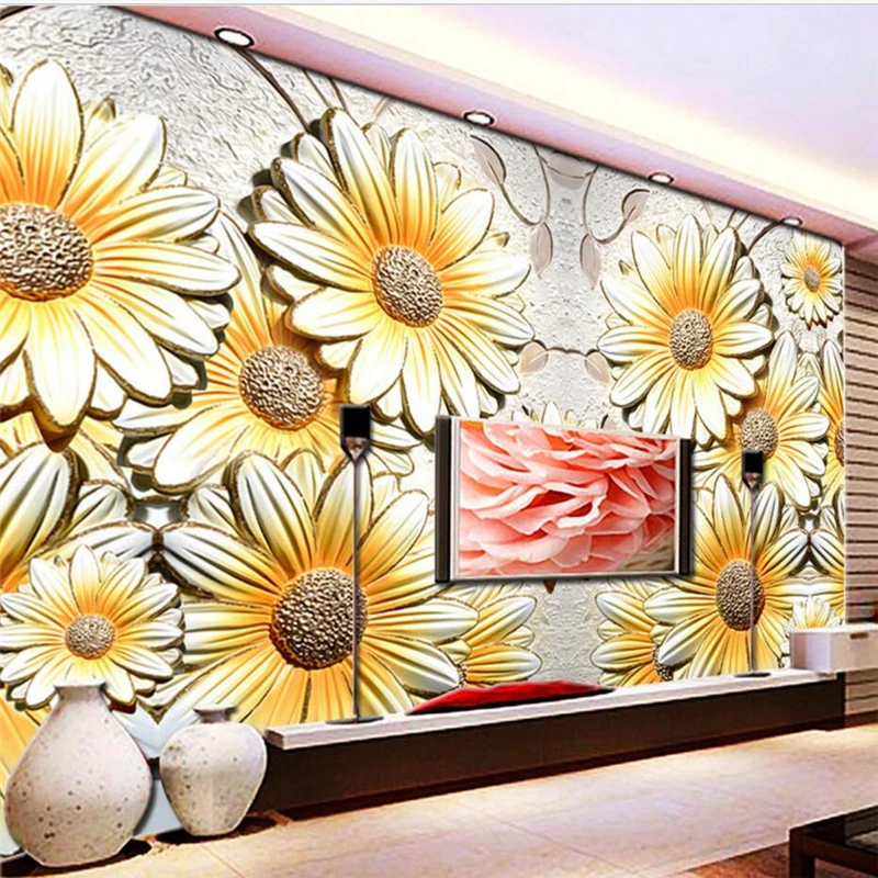 

beibehang Custom Photo Wallpaper 3D Embossed Flower Chrysanthemum Mural Background Wall Modern Simple Living Room Wallpaper