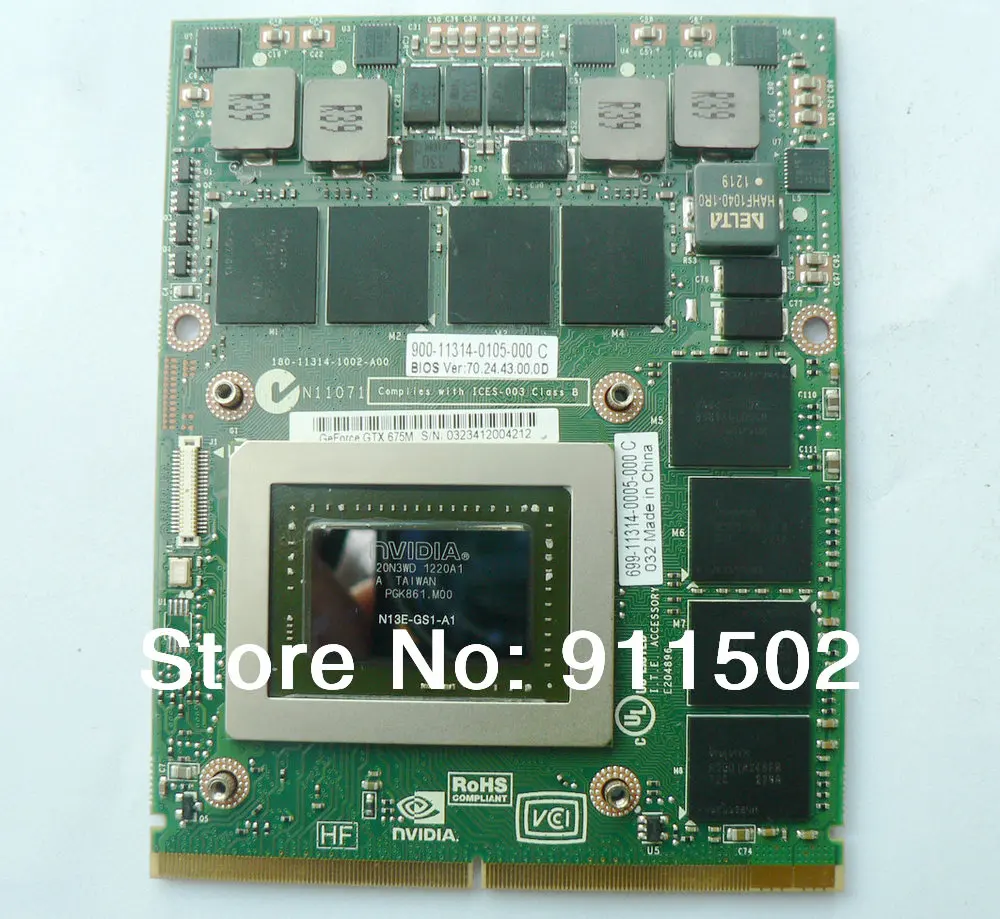  HXD3N 0HXD3N CN-0HXD3N Graphics Vedio Card GTX675M GTX 675M For M17X R4 M18X R2 Laptop N13E-GS1-A1 2G DDR5 Tested OK 