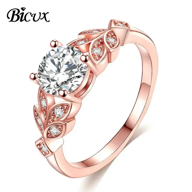 BICUX Elegant Geometric Gold Silver Cubic Zirconia Rings for Women Engagement Wedding Fashion Plant Leaf Crystal Ring Jewelry