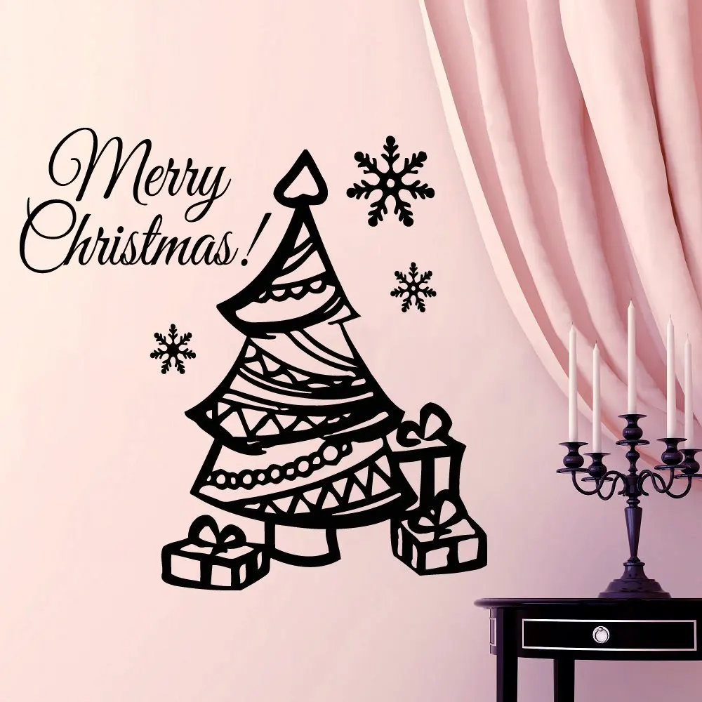Christmas Gifts With Cute Christmas Tree Wall Sticker Vinyl Merry