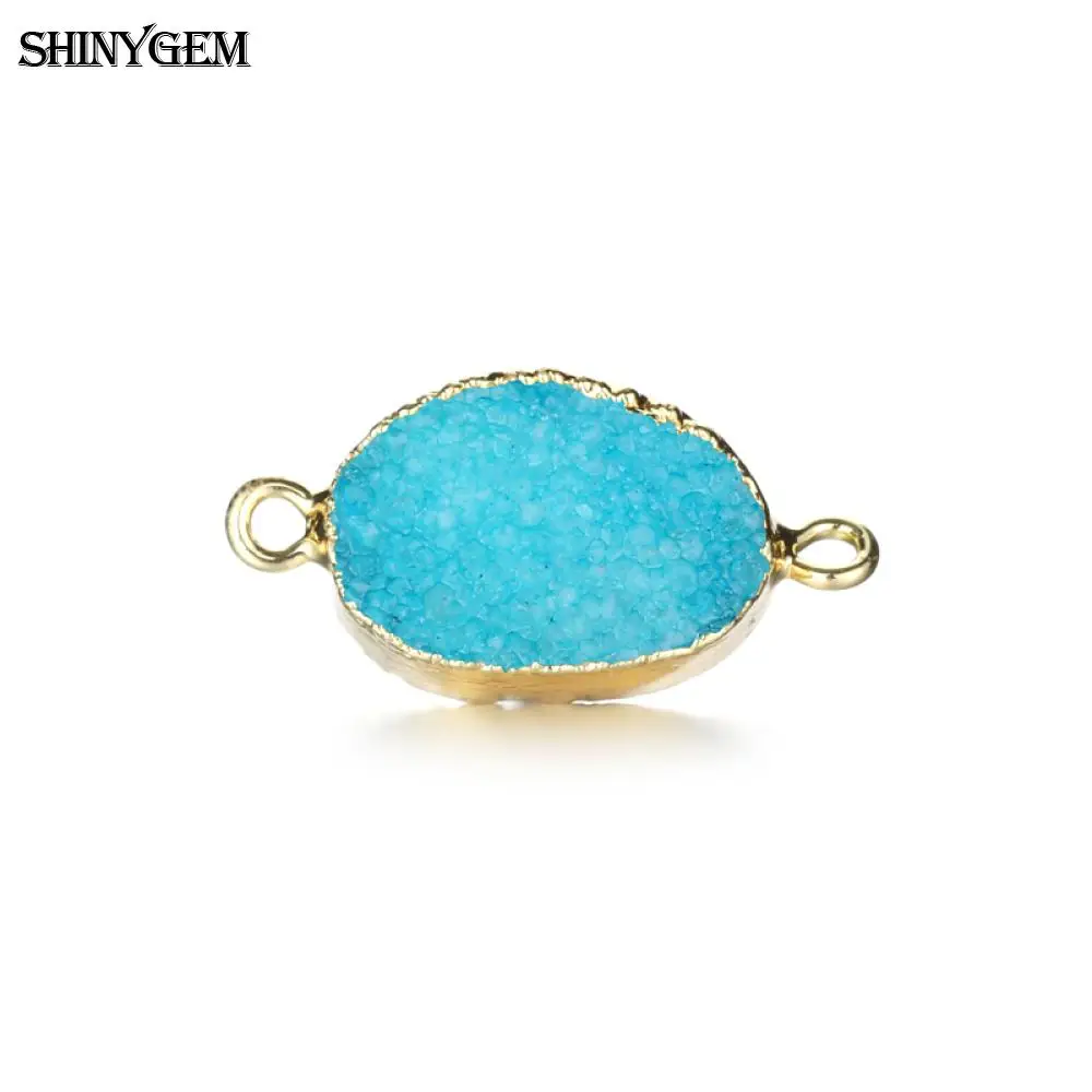 

ShinyGem 11*15mm Oval Druzy Natural Stone Pendants Connector Gold Plating 8 Colors Birthstone Crystal Pendant For Jewelry Making