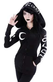 

2018 Women Hoodies Clothes Gothic Punk Moon Letters Printed Sweatshirts Winter Autumn Long Sleeve Jacket Zipper Coat T7