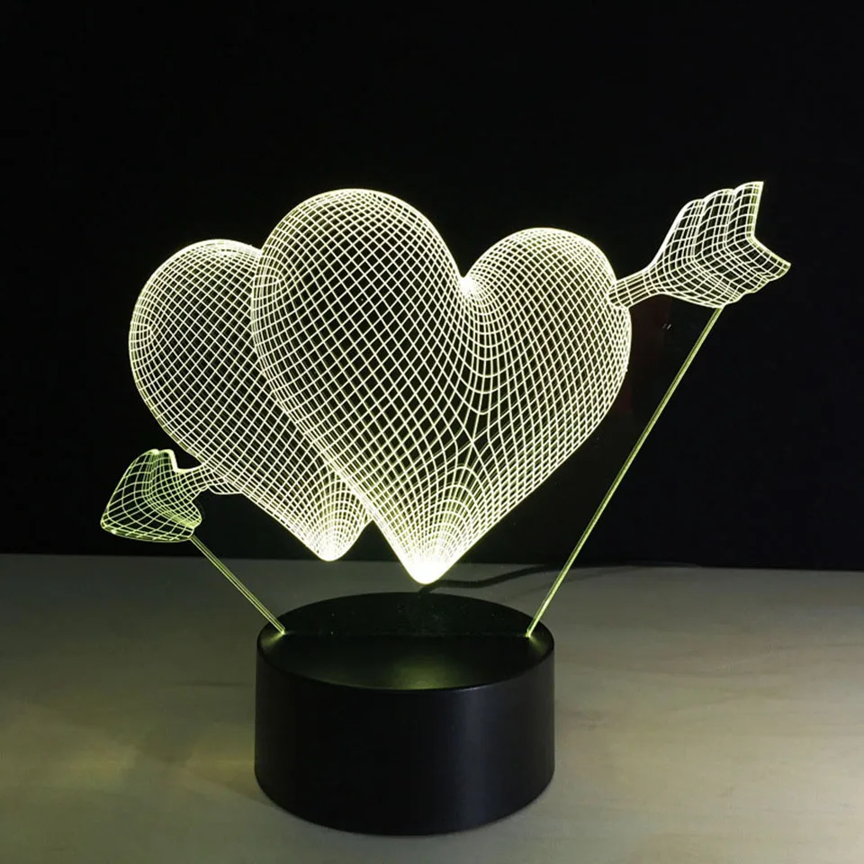 Творческий Романтический 3D светодиодный стрелка через сердце USB настольная лампа День Святого Валентина видения декора подарки USB
