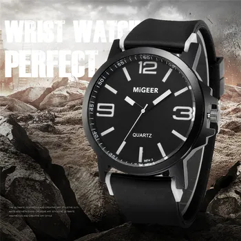 

MIGEER 2018 Man high quality brand luxury watch Silicone strap Sport Cool Quartz Hours Wrist Analog Watch Relogio Masculino