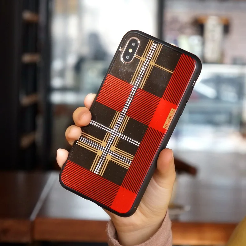 Luxury Bling Diamond Plaid Case For iphone X XR XS Max 6 6S 8 7 Plus Rhinestone Glitter Love Heart Hard Back Cover Coque Fundas (7)