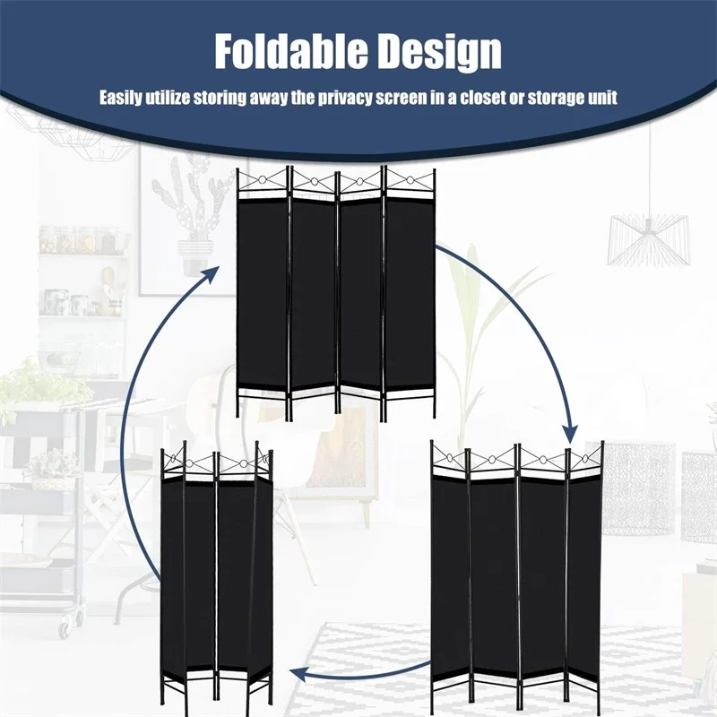 4 paneles de marco de Metal sala de pantalla plegable privada telas de poliéster de alta calidad tubos de hierro duraderos Pantalla de Montaje Simple