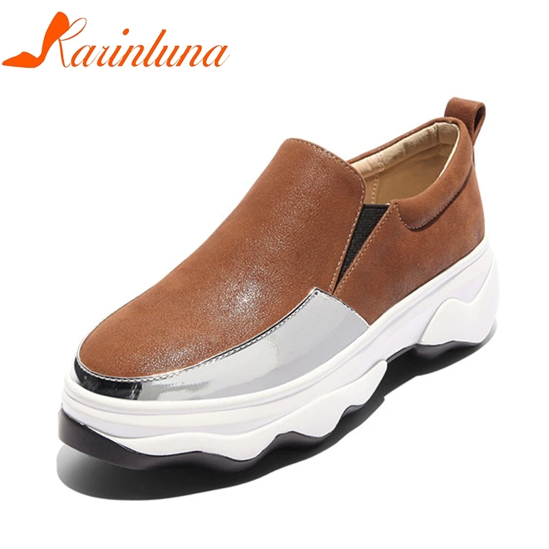 KARINLUNA Women's Comfy Slip On Thick Platform Flat Shoes Woman Color Mixed Leisure Casual Shoes 
