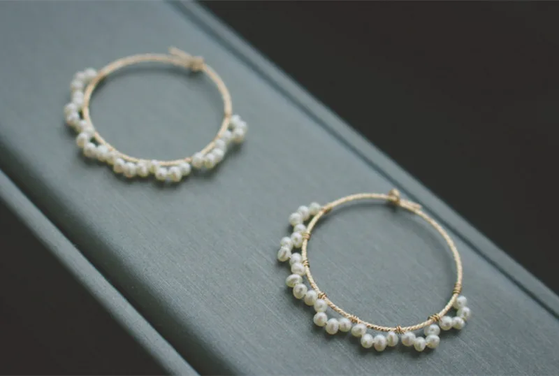 PINJEAS ручной работы Золотое наполнение натуральный жемчуг проводка круглые серьги-кольца минималистичные серьги для женщин ювелирные изделия