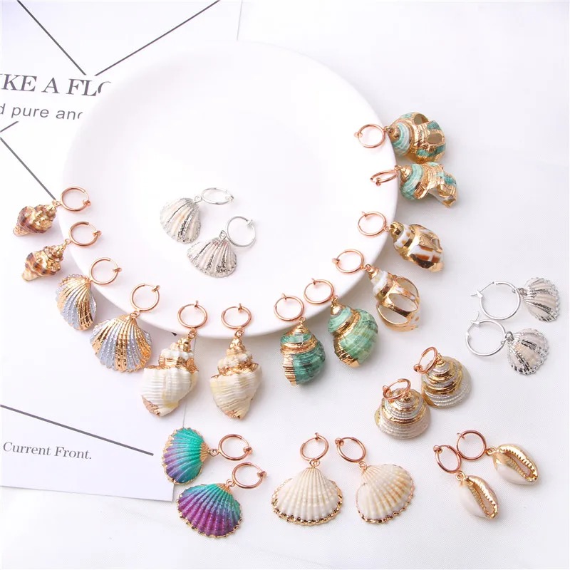 

Natural Rainbow Sea Beach Shell Drop Earrings Woman Fashion Conch Pendant Earring Golden Statement Girl Jewelry Dangle Earrings