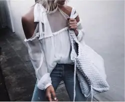Women Chiffon Blouse Summer High Neck Halter Long Sleeve White Shirt Sexy Perspective Fashion Female Clothing Women Chiffon Blouse Summer High Neck Halter Long Sleeve White Shirt Sexy Perspective Fashion Female Clothing