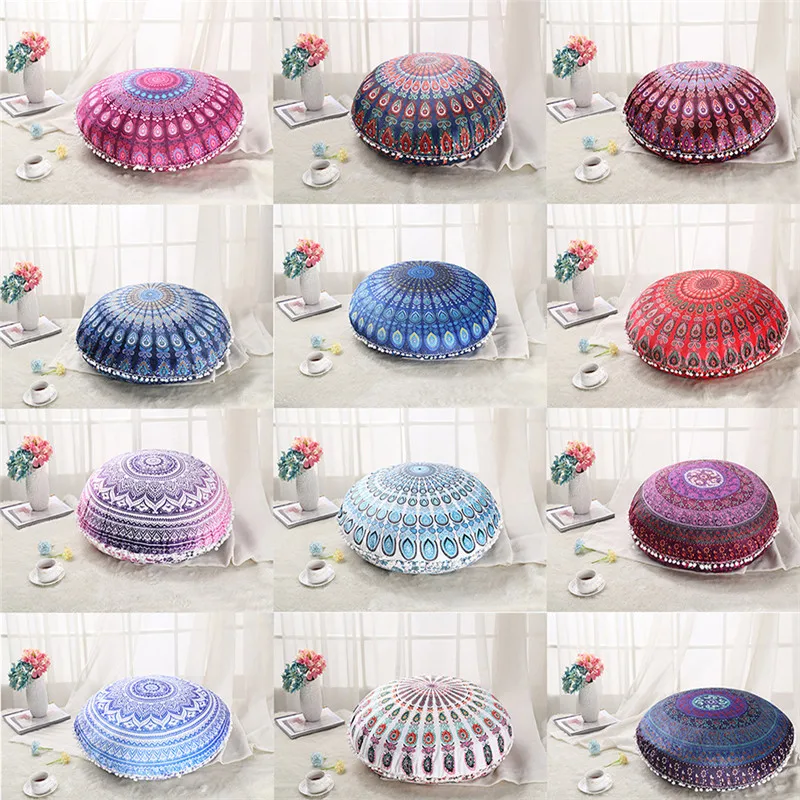 

Hot Sale Round Mandala Floor Pillow Case Cover Indian Bohemian Cushion Cover Poufs Decorative Boho Pillowcase 45cm 75cm