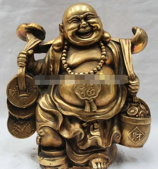 

Lucky Chinese Brass Buddhism Happy Laugh Money Yuanbao Maitreya Buddha Statue decoration bronze factory outlets