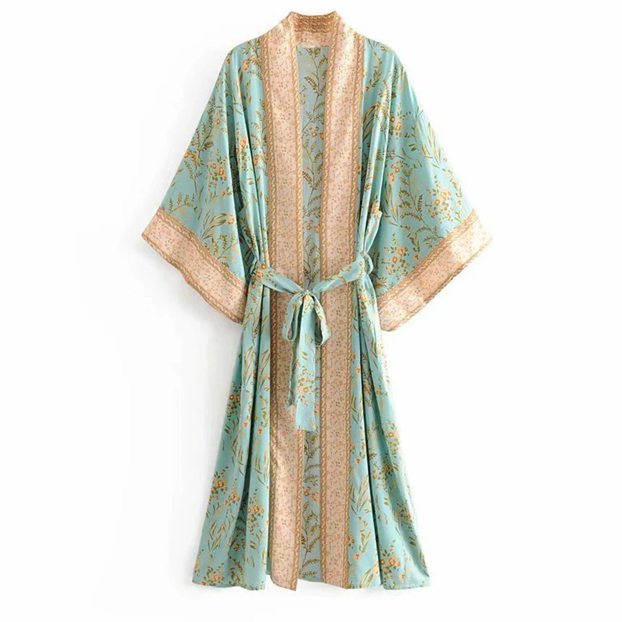 TEELYNN Boho robe Kaftan maisie Turquoise Floral print cardigan beach wear Kimono sleeve Side Slits loose summer women blouses TEELYNN Boho robe Kaftan maisie Turquoise Floral print cardigan beach wear Kimono sleeve Side Slits loose summer women blouses